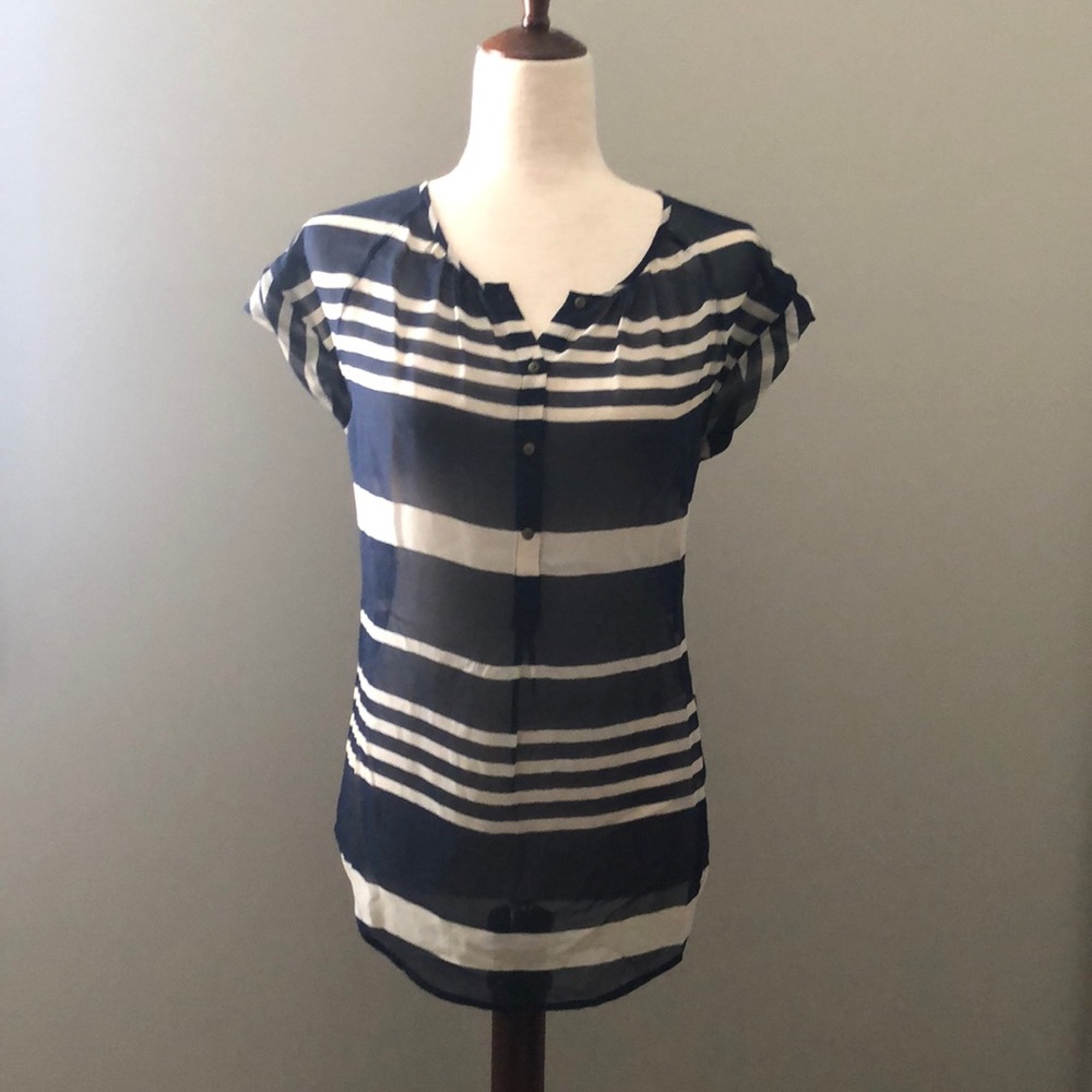 Madewell Silk Navy and Cream Top